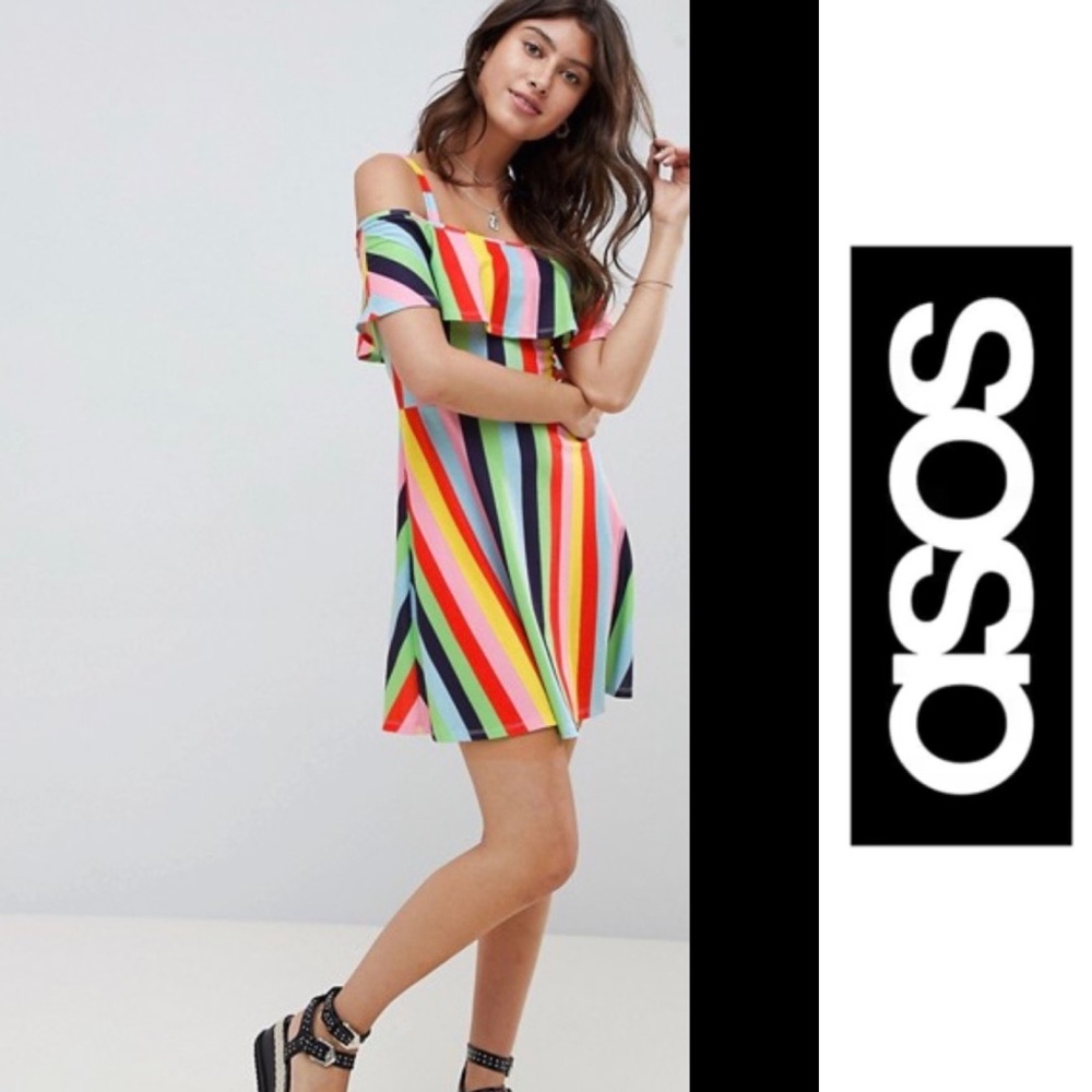 ASOS rainbow stripe skater sundress, NWT, Size 6